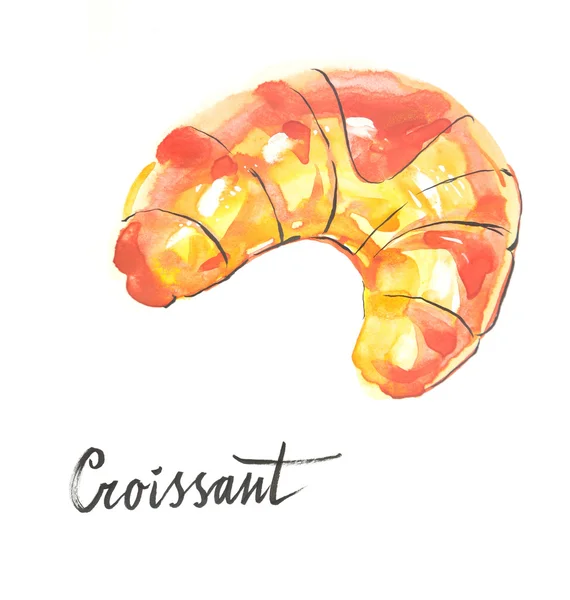 Watercolor hand drawn croissant — 图库照片