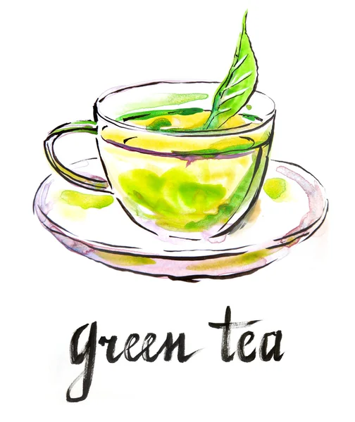 Watercolor green tea — Stock Photo, Image