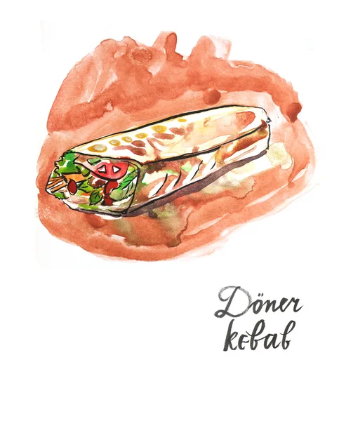 Kebab Doner acquerello (kebap ) — Foto Stock