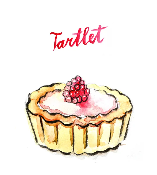 Watercolor tartlet with raspberry — Stock Photo, Image