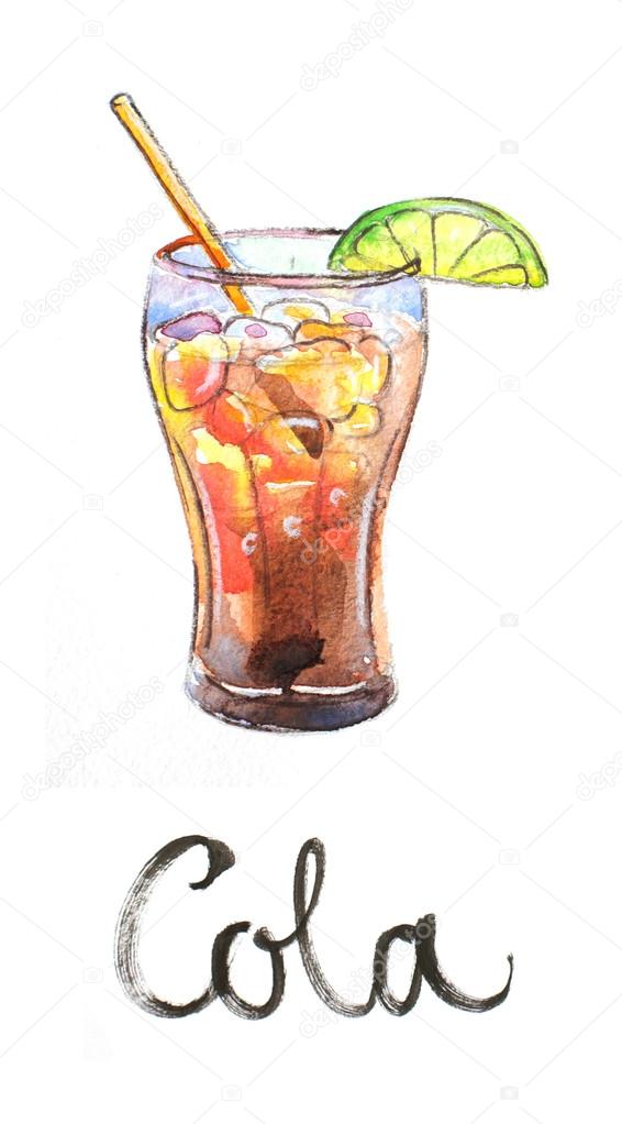 Watercolor cola with lime and tubule