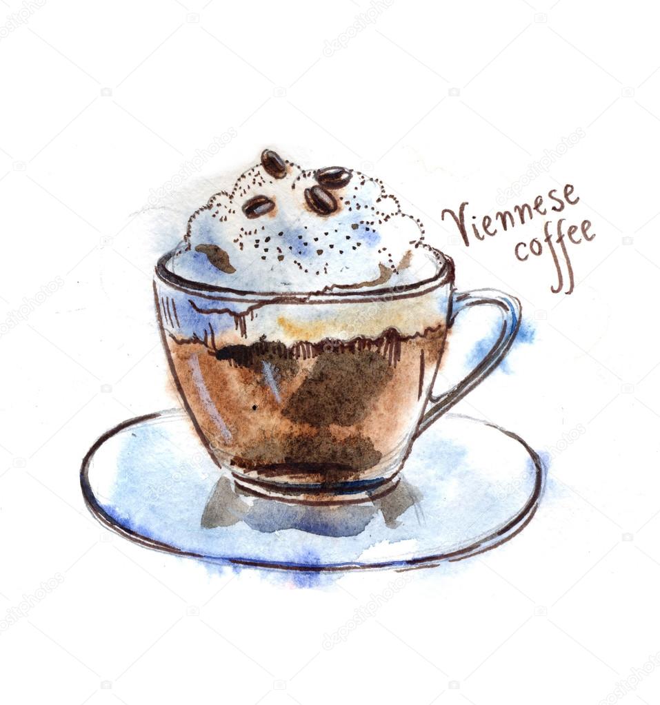 Watercolor Viennese coffee