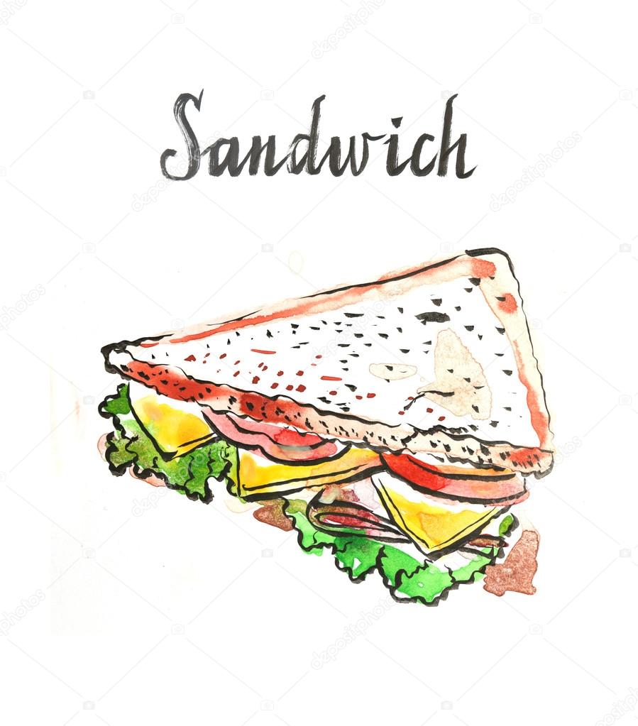 Watercolor triangular sandwich