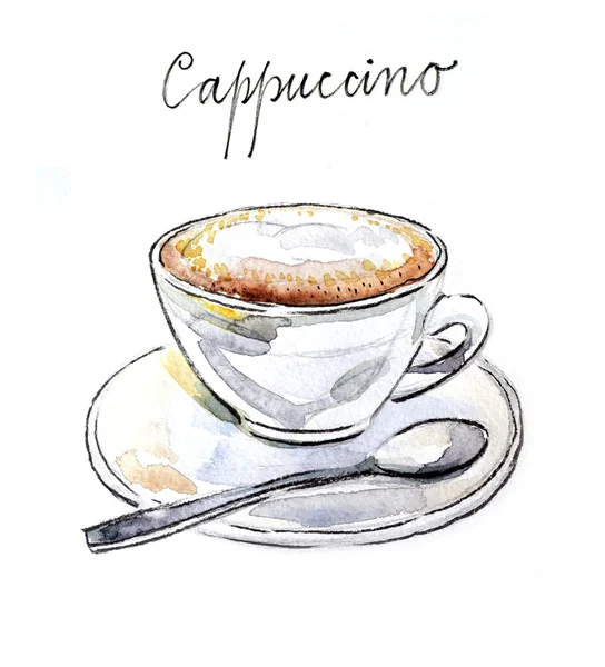 Akvarell kaffe cappuccino — Stockfoto