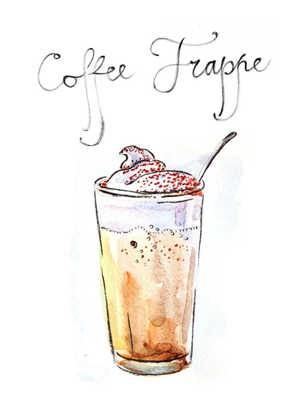 Watercolor coffee frappe — Stock Photo, Image