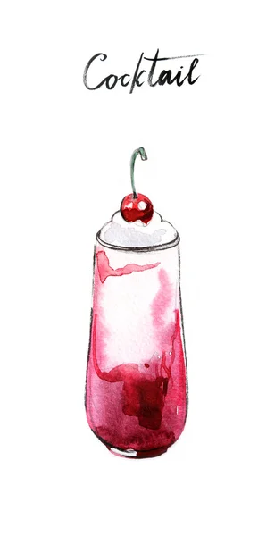 Акварельний вишневий молочний коктейль — стокове фото