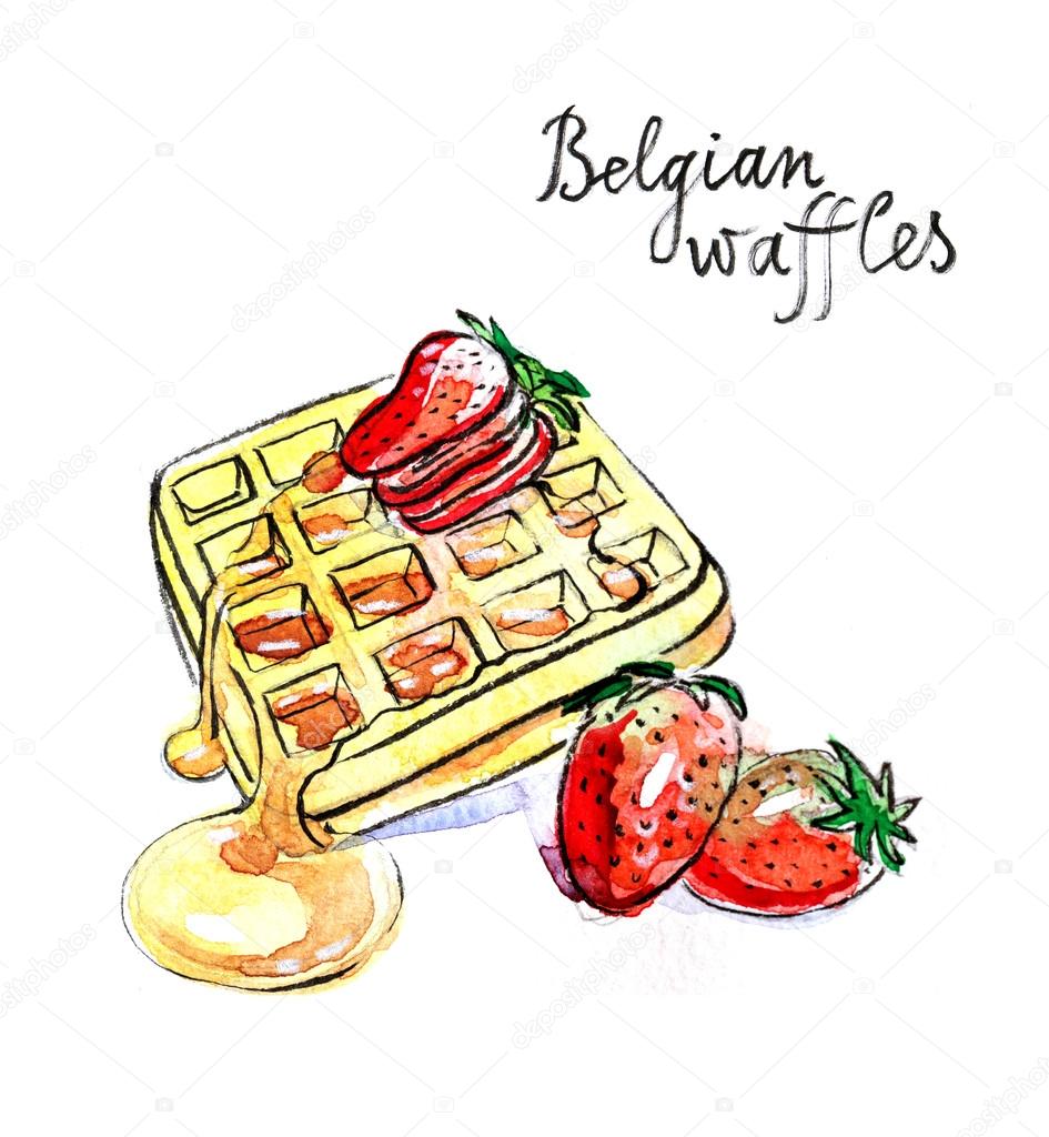Watercolor Belgian waffles