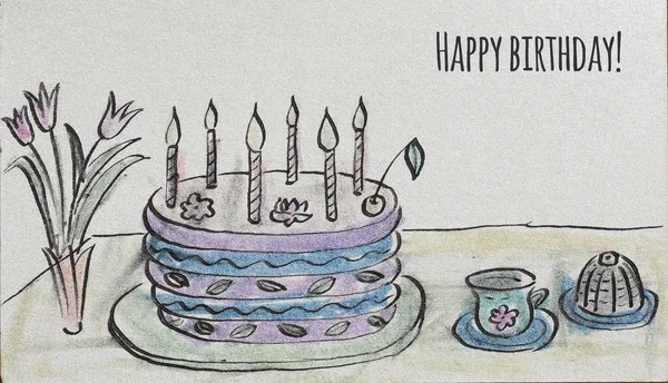 Gratulacyjny duży tort z świece — Zdjęcie stockowe