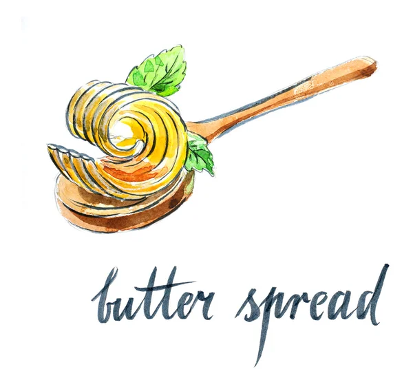 Butter spread on spoon with mint leaves — Stock Photo, Image