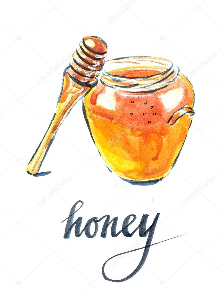 Watercolor of jar with honey