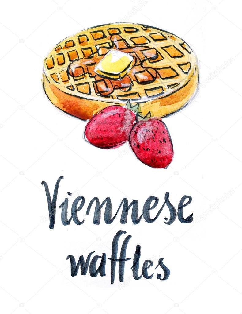 Watercolor Viennese waffles