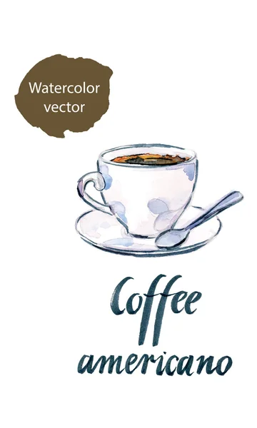 Watercolor cup of coffee Americana, hand drawn - vector Illustration — Stock Vector