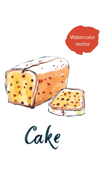 用葡萄干，手工绘制的插图的水彩蛋糕 — 图库矢量图片