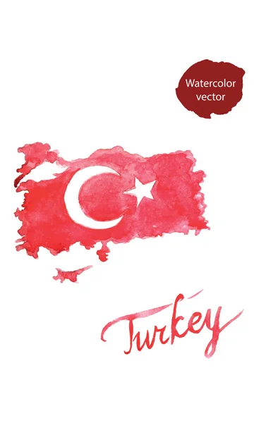 水彩的土耳其国旗和地图，手绘-矢量图 — 图库矢量图片