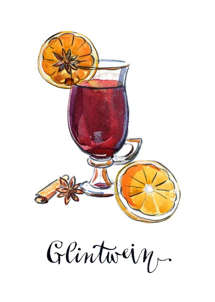 Glühwein mit Orangen, Anis und Zimt — Stockfoto