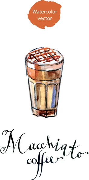 Kawa Latte Macchiato z karmelu w wysokiej szklance — Wektor stockowy