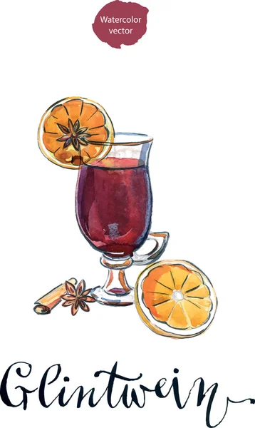 Hot mulled wine with oranges, anise and cinnamon — Stock Vector