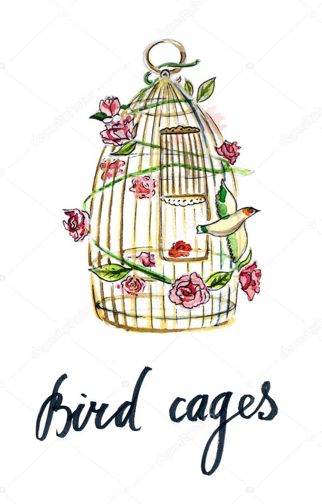 Gold cage for bird