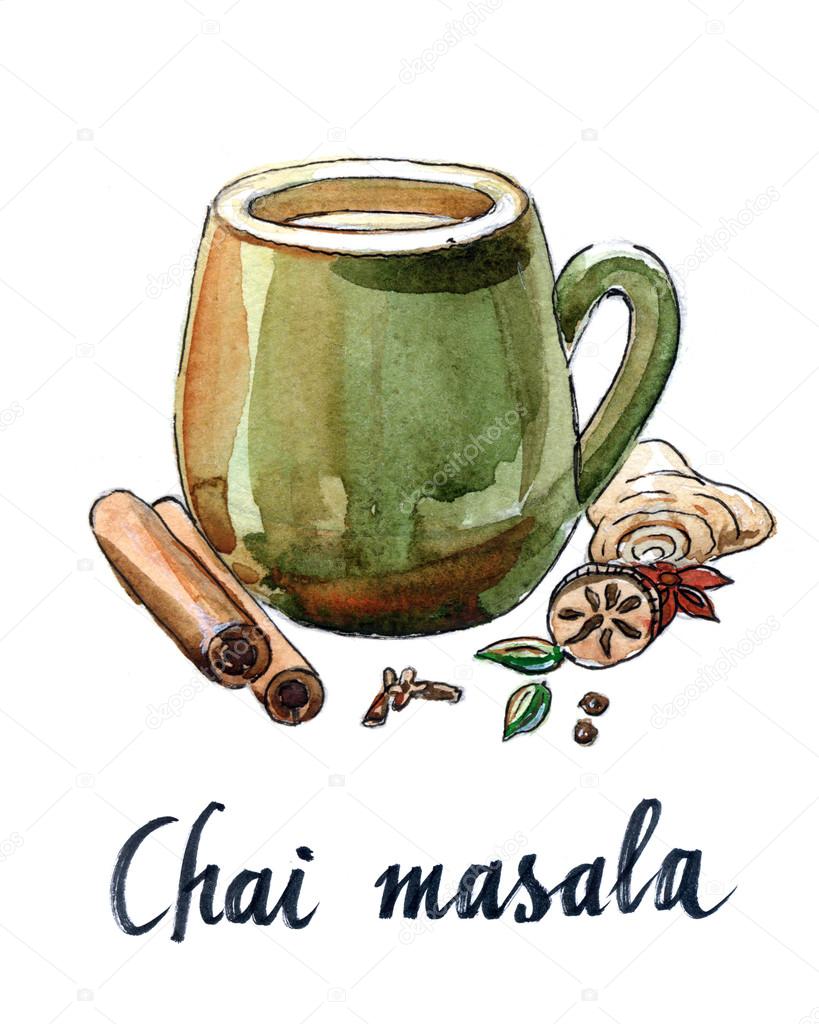 Masala chai and ingredients