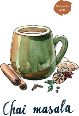 Suluboya masala chai ve malzemeler