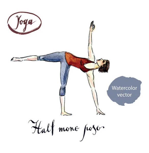 Mujer de pie en yoga Postura de media luna — Vector de stock