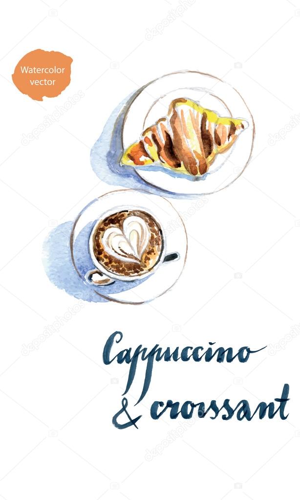 Cup of coffee cappuccino and croissant