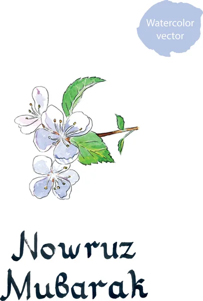 Nowruz Mubarak gratulasjonskort med blomstrende gren – stockvektor