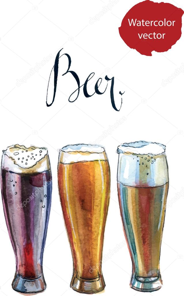 Three glasses with different beers