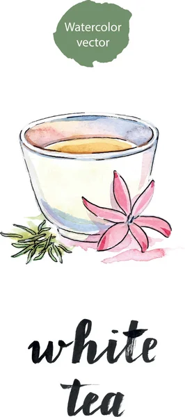 Taza de té con té de flores y pétalos — Archivo Imágenes Vectoriales