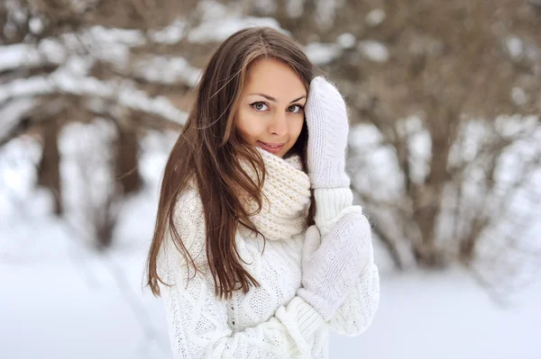 Retrato de invierno de una hermosa mujer sonriente —  Fotos de Stock