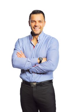 yakışıklı genç beyaz zemin üzerine izole mutlu