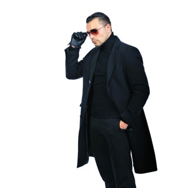 gözde adamı izole beyaz arka plan üzerinde siyah ceket