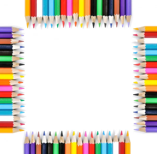 Square of colored pencils isolated on white background — Stock Photo, Image