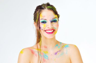 Güzel kadın yüzünü kapat. Yaratıcı makyaj