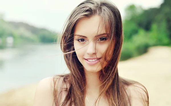 Cara de menina bonita - close up — Fotografia de Stock