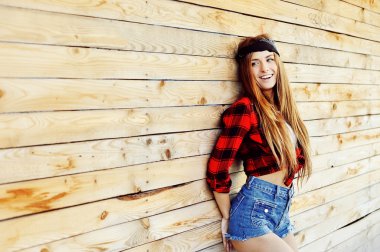 Mutlu şık kız açık moda yaşam tarzı portre