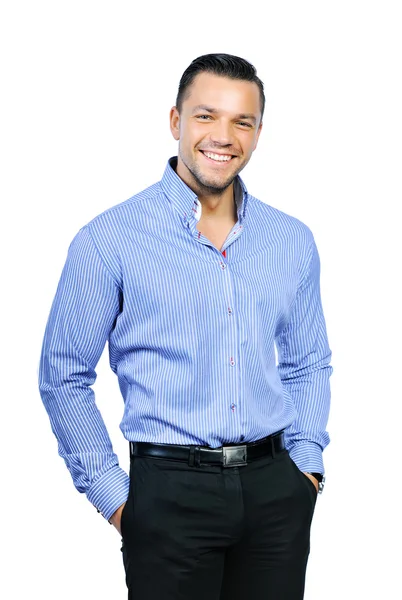 Portrait of young happy smiling business man, isolated over whit — Stock Photo, Image