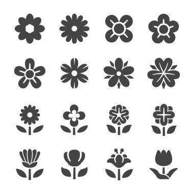 çiçek simgesi seti, vektör ve illüstrasyon
