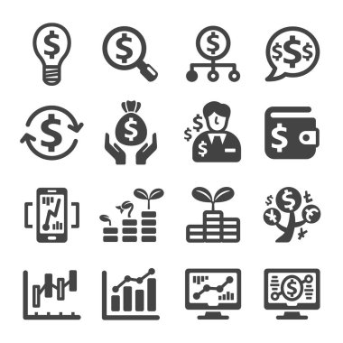 Yatırım simgesi seti, vektör ve illüstrasyon