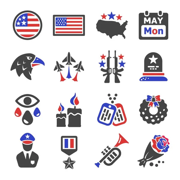 Memorial Day Icon Set Vector Illustration — Stock Vector