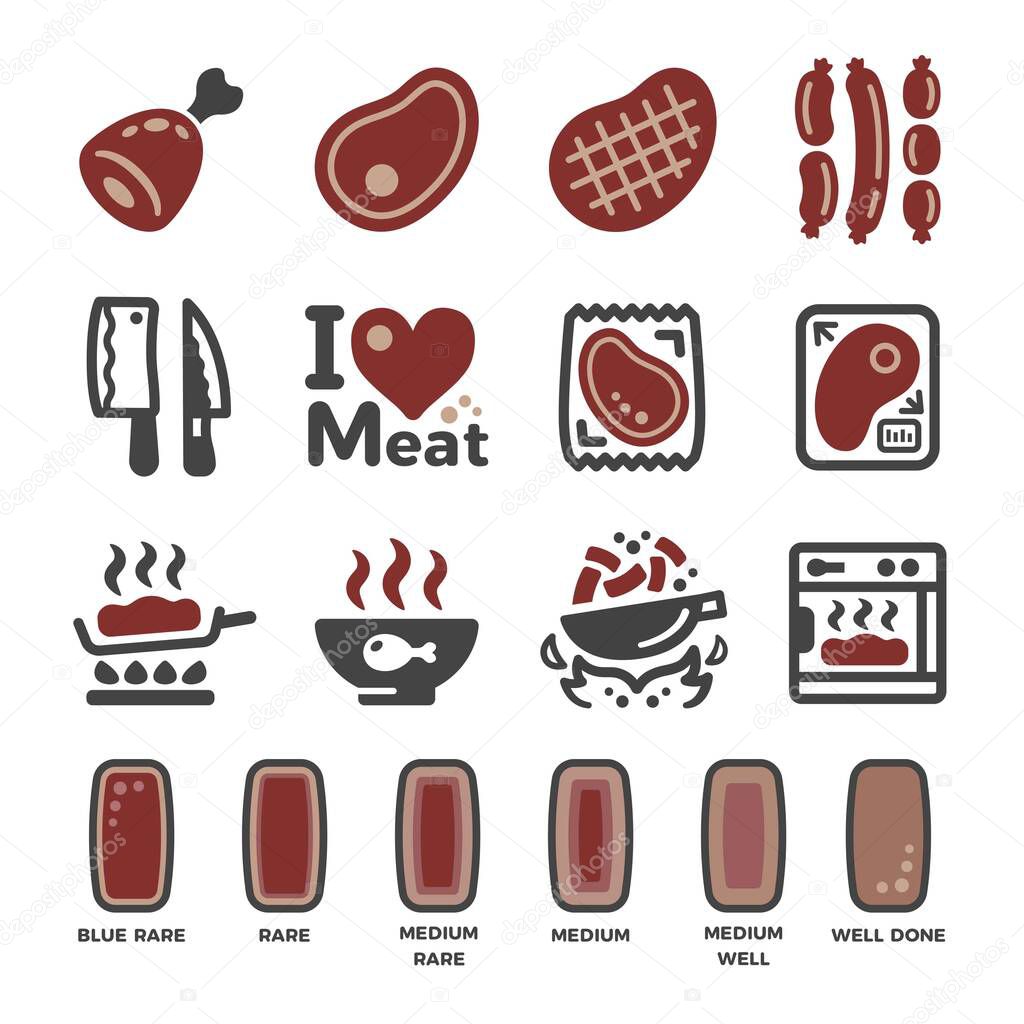 meat icon set,vector and illustration