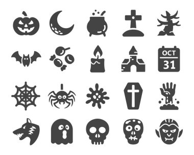 Cadılar Bayramı simgesi seti, vektör ve illüstrasyon