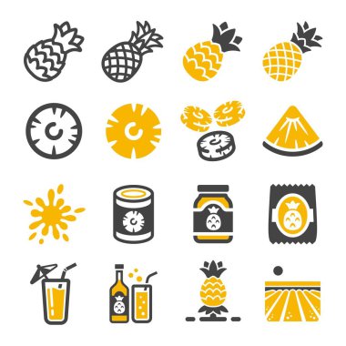 ananas simgesi seti, vektör ve illüstrasyon