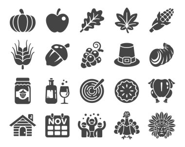 Şükran Günü simgesi seti, vektör ve illüstrasyon