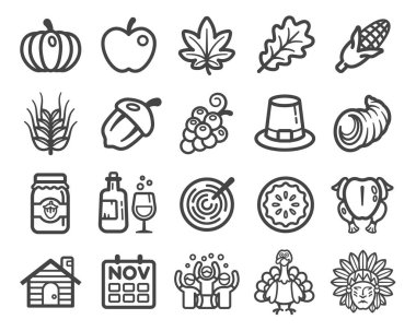 Şükran Günü simgesi seti, vektör ve illüstrasyon