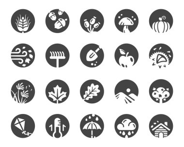 sonbahar simgesi seti, vektör ve illüstrasyon