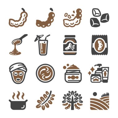 tamarind simgesi seti, vektör ve illüstrasyon