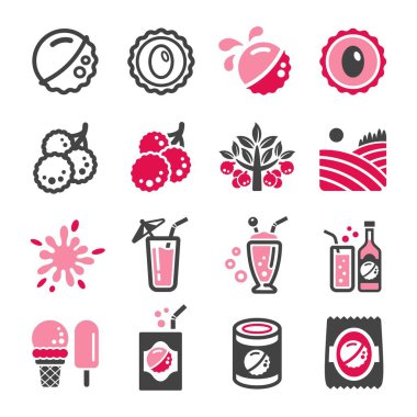 Lychee simgesi seti, vektör ve illüstrasyon