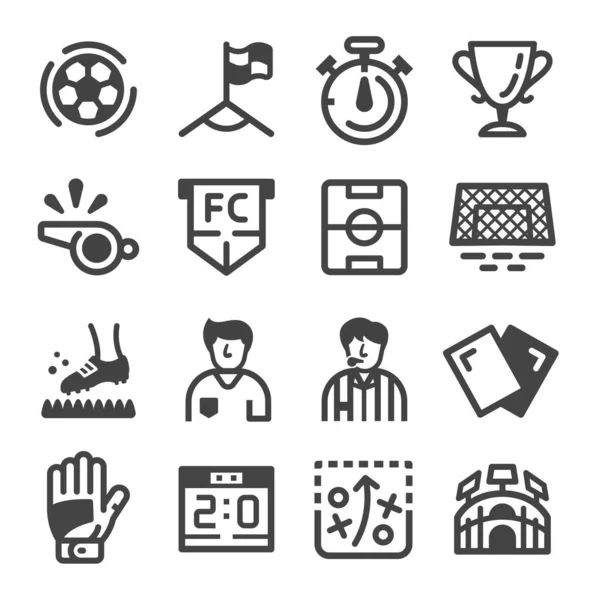 Set Icone Calcio Vettore Illustrazione — Vettoriale Stock