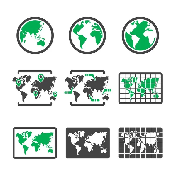 Mapa Mundo Conjunto Ícones Vetor Ilustração — Vetor de Stock